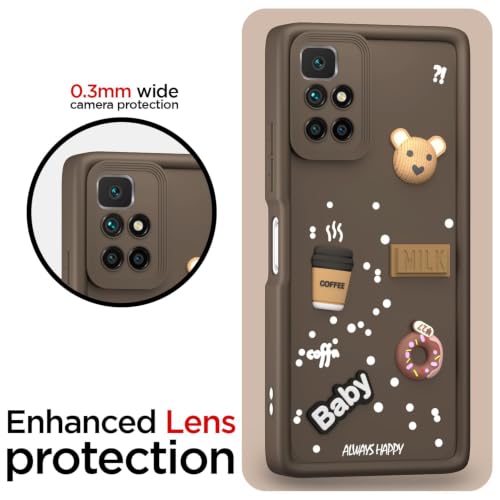 Image of Bintage Cute Fun Ball | Taddy Cartoon 3D Smiley Coffee Cup | Milk Donut | Full Camera Protection Back Cover Compatible for Redmi 10 Prime - Brown