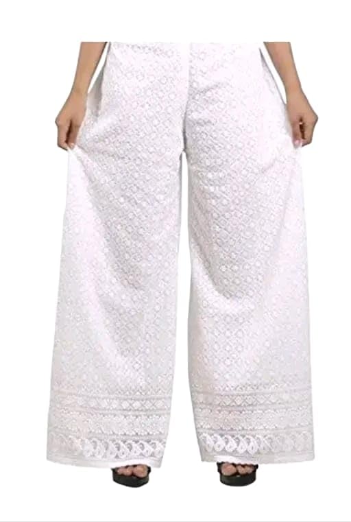 Women’s White Cotton Embroidered Palazzo Pants Women’s White Cotton Embroidered Palazzo Pants