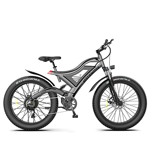 Aostirmotor 750W Electric Bike For Adults 26"×4" Fat Tire Electric Bike 48V 15Ah Adult Electric Bicycles, Full Suspension 28Mph E Bike For Adults, Shimano 7 Speed Electric Mountain Bike (Gray-Black) #TOP1