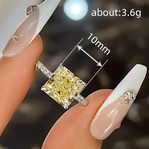 White Gold Plated Yellow Square Cubic Zirconia Inlaid Shining Chic Engagement Rings Wedding Bridal Band Promise Rings Evening Parties Anniversary Valentine's Day Gifts Eternity Bands for Women4