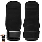 YHomU Weightlifting Grips with Wrist Support, Leather Workout Palm Protector, Pull Up and Fitness Grips, Gym Gloves for Powerlifting, Black/Red