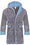 souspy Kinder Bademantel Morgenmantel Mädchen Jungen Microfaser Kapuze Gürtel grau-hellblau 134/140