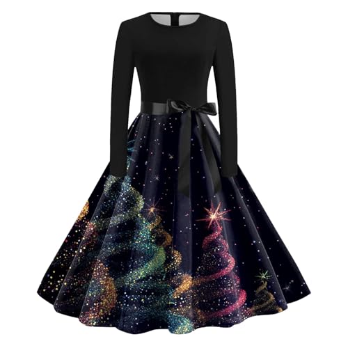 Weihnachtskleid Damen Elegant, Weihnachten Kleid Damen Midi, Weihnachts Kleider mit Weihnachtsmotive A-Linie Weihnachtskleider Abendkleid Chrismas...