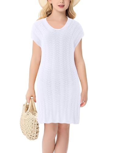 Girls Cut Out Crochet Coverup V Neck Short Sleeve Beach Dress Summer Swimwear Beachwear for 4-13Y