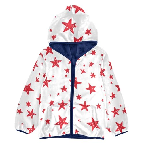 Red Stars Girls Fleece Jacket Girls Fall Jacket Girls Zip Up Hoodie Girls Sherpa Jacket 2-10T