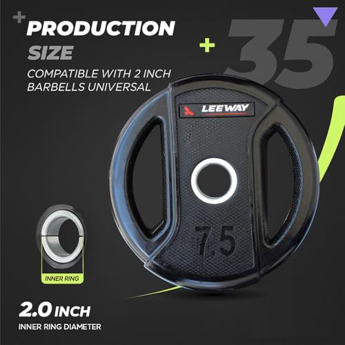 Image of Leeway Olympic Weight Lifting 50kg Set | 7ft Chrome Barbell + 51mm Rubber Coated I Plates | Heavy Duty Home Gym & Commercial Fitness Equipment | (Black, 50kg Set (2.5kgX2 + 5kgX2 + 7.5kgX2 + 10kgX2))