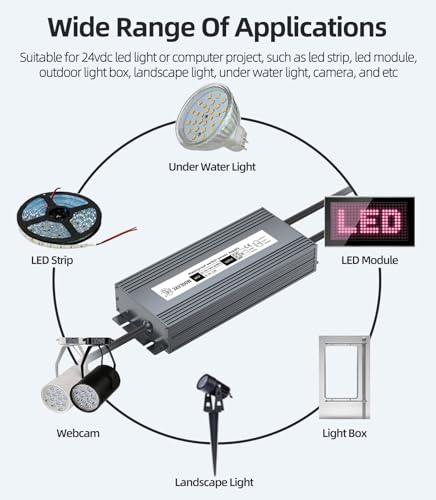 Image of Low Voltage Transformer 24V 300W, IP67 Waterproof LED Power Supply Driver, AC 100-130V to DC 24V 12.5A Converter Power Adapter for Indoor Outdoor LED Light, Computer, Landscape Lighting Project