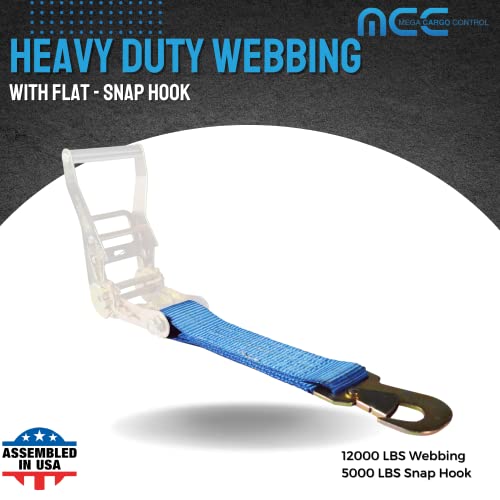 Mega Cargo Control 2" X 10' Snap Hook Ratchet Axle Strap Off-Road Tie Down | Trailer, Car Auto, Motorcycle, Hauler Tow Truck 4X4 Atv, Utv (Blue; 2 Pack) #TOP3