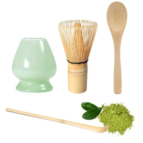 Matcha Set, Matcha Besen 4-Teiliges Set, Bambus Matcha-Schneebesen, Matcha Tea Set mit Matcha Löffel Schneebesenhalter, Traditionell Japanische Matcha-Zeremonie Zubehör
