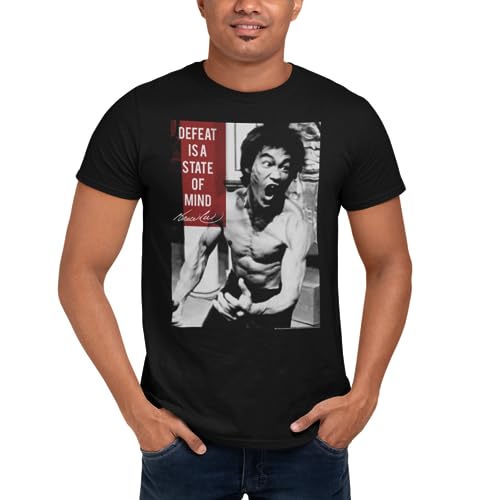 American Classics Bruce Lee Chinese Martial Arts Icon Adult T-Shirt Defeat is a State of Mind - Black - Large