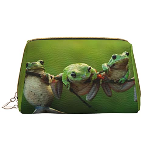 OCELIO Divertida bolsa de maquillaje de ranas de gran capacidad, bolsa de cosméticos de viaje, bolsa organizadora de maquillaje de piel sintética para mujer, Blanco, Talla única