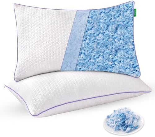 Favorland Cooling Bed Pillows Standard Size Set of 2 - Shredded Memory Foam Pillows for Sleeping 2 Pack - Gel Pillow Adjustable Firm Pillow Soft Pillows for Side Back Stomach Sleepers