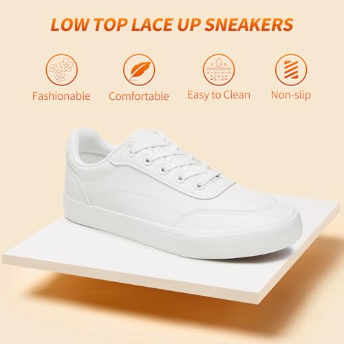 HYPOCRUTE White Leather Sneakers for Women Tennis Shoes Womens Fashion Sneakers Low Top Casual Shoes for Walking2