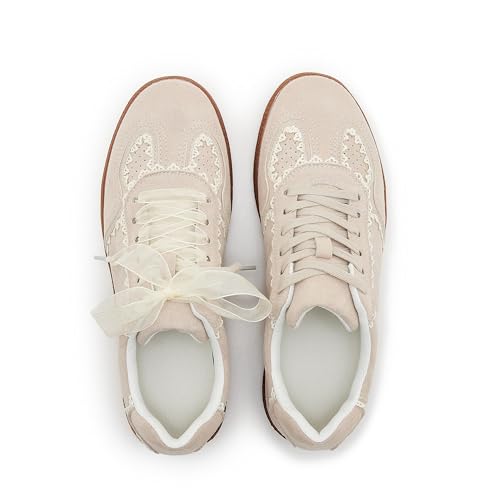 Fashion Sneakers for Women Lace Detail Dual Shoelace Casual Sneaker Elegant Ribbon Lace-Up Retro Low Top Shoes2