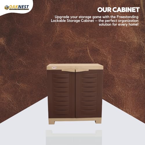 Image of Oaknest Supreme Fusion-01 Plastic Storage Cabinet | Compact & Multipurpose Storage Solution | Waterproof, Durable & Lightweight | Ideal for Home, Office & Garage | Brown and Dark Beige