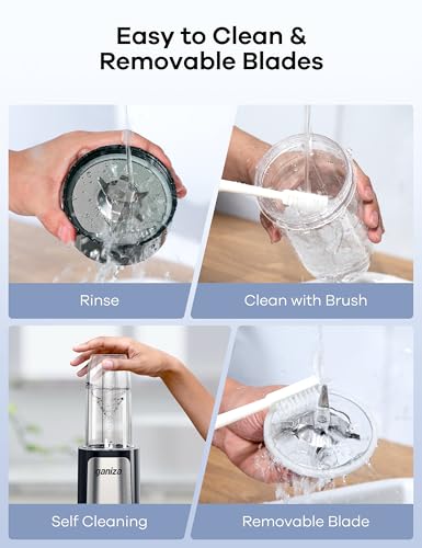 Ganiza Blender for Smoothie, 14 Pcs Smoothie Blender for Kitchen, Countertop Blender with 3 Non-BPA Portable Blender Cup and Cleaning Brush for Baby Food, Shakes, Vegetable, Nutritious Recipe - Image 6