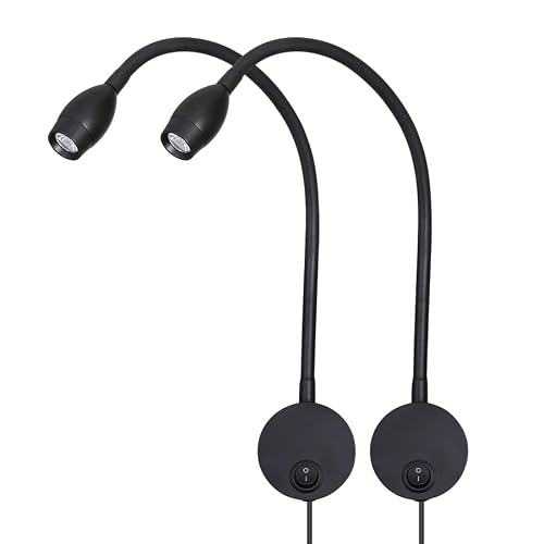 Agese LED Reading Lamp 3W Warm White 3000K for Reading Books Black Plug Cord 2PCS (RS032)