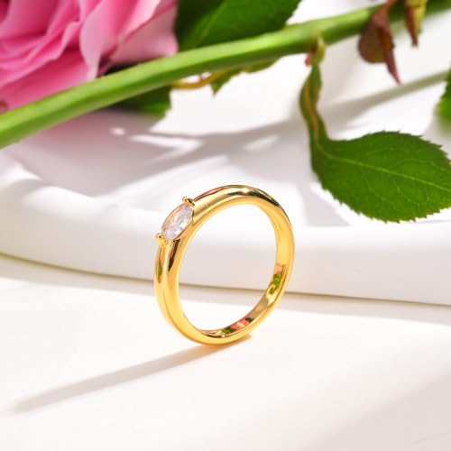 Chunky Gold Rings for Women - 14K Gold Plated Dome Womens Statement Rings Marquise Cubic Zirconia Wedding Band Stacking Thick Bands Dainty Jewelry Birthday Anniversary Present for Her4
