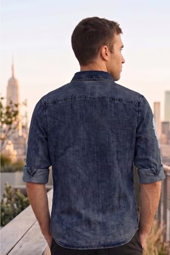 Image of Louis Philippe Men's Slim Fit Classic Denim Wash Stylized Fashion Full Sleeve Casual Shirt