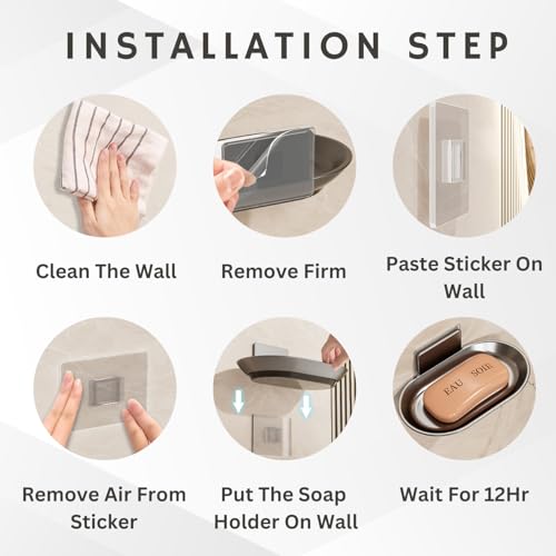 Image of Tenom Soap Stand for Bathroom Wall Mounted, Space Aluminum Soap Holder for Bathroom Stickable, Rustproof Soap Dish, Durable Soap Box with Drain Tray (1, Grey)