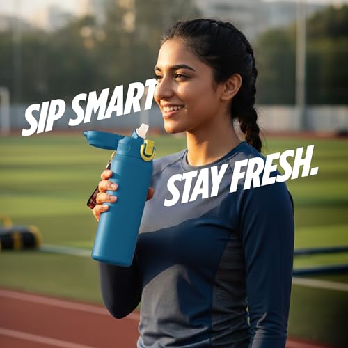 Image of Milton Swing 600 Thermosteel Water Bottle 540 ml with One Touch Safety Lock, Long Hours Hot and Cold, Leak Proof Lid, ISI Certified I Vacuum Insulated I for Office, Gym, School I Blue