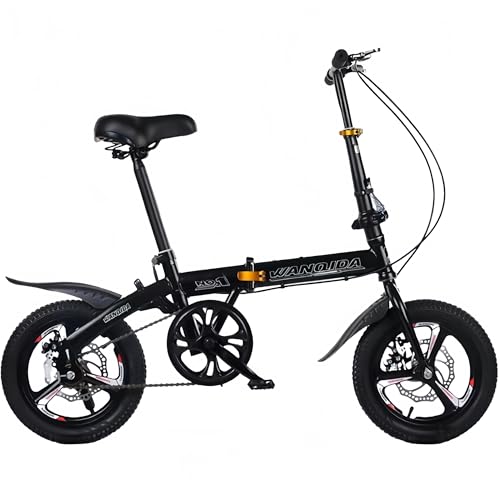 GRSMIS折りたたみ自転車 軽量仕上げ男性女性、学生、都市通勤者 サドル高さ調整可能 防滑タイヤ 前後泥除け装備 高炭素鋼フレーム 持ち運び 男女兼用 大人 子供用 初心者 通勤 通学 街乗り (14インチ,ブラックシングルスピード+一体型ホイール)