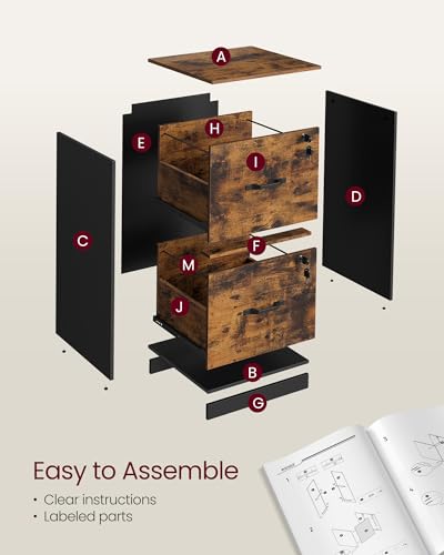 Image of VASAGLE 2 Drawer File Cabinet with Locks, for A4, Letter Sized Documents