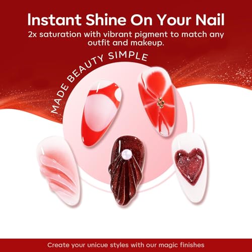 Image of modelones Gel Nail Polish Set, 6 PCS Christmas Red Burgundy Purple Glitter Gel Polish Colors Cat Eye Chameleon Shimmer Soak OFF LED Nail Art Gel Nail Kit Manicure Salon DIY Nails Gift