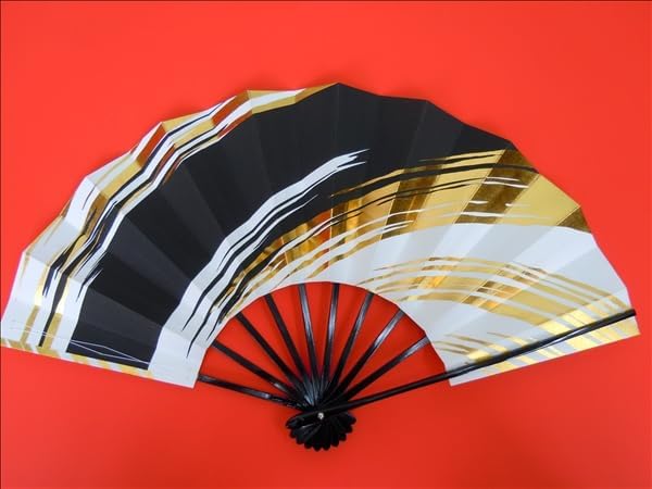 6087,舞扇子 日本舞踊 踊り用 29cm 金 黒 白 黒塗骨 京扇子