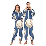 SUABO Baseball Adult Onesie Unisex One-Piece Pajamas for Men Women, Warm Sleepwear, M