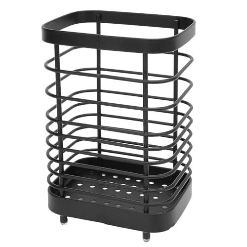 Tissting Kitchen Utensil Drying Rack, Cutlery Basket Stainless Steel Chopsticks Spoon Fork Knife Drainer Basket Utensil Caddy for Kitchen Counter (Black)
