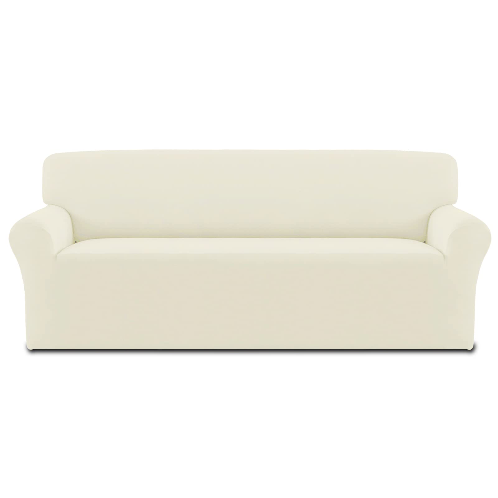 Easy-Going Fleece Stretch Sofa Slipcover Spandex Non-Slip Soft Couch Sofa Cover, Washable Furniture Protector with Anti-Skid Foam and Elastic Bottom for Kids, Pets(Sofa, Ivory)