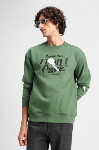 Image of SNITCH Men's Trendy Graphic Print Pullover with Drop Shoulder & Crew Neck Sweatshirt | Premium Cotton Blend Soft Fabric Regular Fit for Casual & Winter Wear