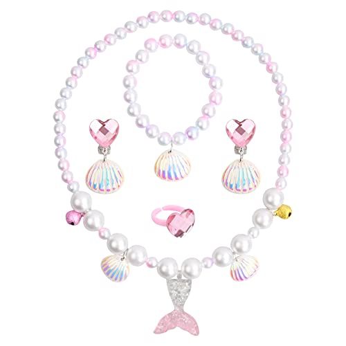 Xzeemo 5 Pcs Bijoux pour Petites Filles, Parure de Bijoux Enfant Sirène, Collier Bracelet Clip d'Oreille Anneau, Cadeau Sirene Anniversaire Noël pour Fille 2 3 4 5 Ans, Princesse Bijoux Habiller (C) Cover