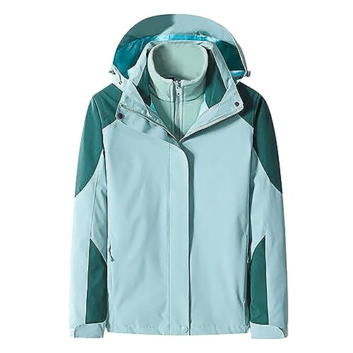 HAOLEI Women 3 In 1 Jackets Softshell Winter Waterproof Jacket Full Zip Windproof Coat with Hood Zip Pocket Fleece Ski Winter Warm Coats Lightweight Outdoor Rain Jackets Windbreaker Men