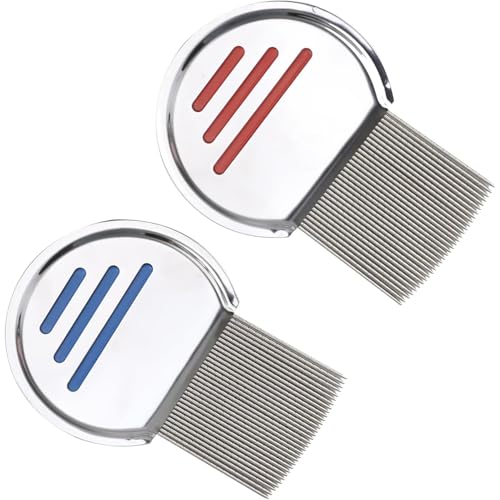 Lice Combs Flea Lice Removal Combs Stainless Steel Metal Head Nit Hair Comb Nit Treatment Removes Dandruff Nits Ticks Eggs with Double Sided Teeth for Pets(Red Blue)