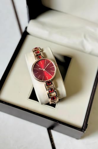 Image of AMERICANVIBER Red Diamond-Studded Women's Analog Watch with Adjustable Strap, Stylish Round Dial Wrist Watch for Girls & Ladies, Suitable for Casual, Office, and Formal Use