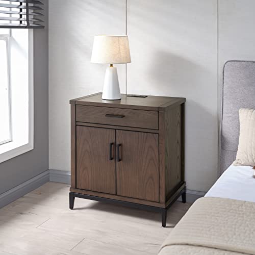 Image of Leick Home Julien Nightstand Side Table, 24 inch, Coffee Bean, Matte Black