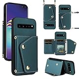 Dibosom Luxury Wallet Case for Samsung Galaxy S10 5G with 5 Card Slots Thin Slim Flip Purse & Shoulder Strap, PU Leather Credit Card Holder Stand Accessories Cell Phone Cover for S105G S 10 G5 Green