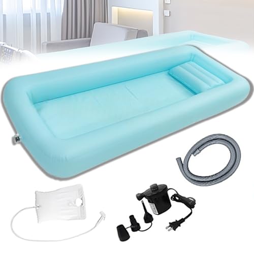 Dotauge Bañera Inflable de PVC portátil Plegable Kit de baño con Bomba de Aire eléctrica for Personas Mayores con Problemas Movilidad(Blue)