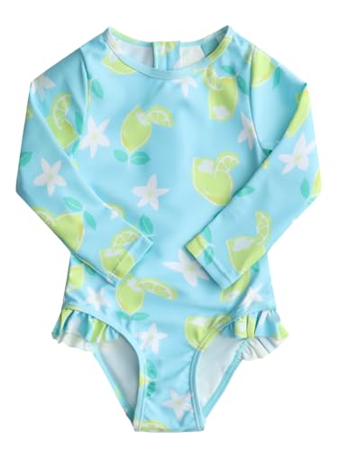 Image of Aisyee Baby Girls One Piece Swimsuits Long Sleeve Rash Guard Swimshirts