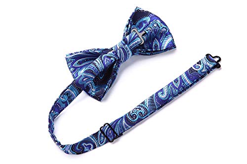 Image of HISDERN Suspenders for Men Paisley Floral Bow tie Suspender Pocket Square Sets Adjustable Y Shape 6 Clips Wedding Braces