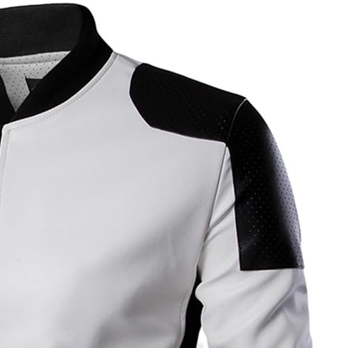 DGHM-JLMY Mens Classic Faux Leather Jacket White Black Moto Bomber Fashion Slim Fit Coat Motorcycle Bomber Jackets4