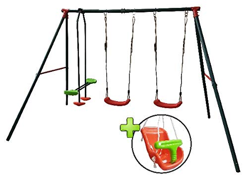 MASGAMES Columpio Triple Metal YUCA con Asiento DE BEBÉ