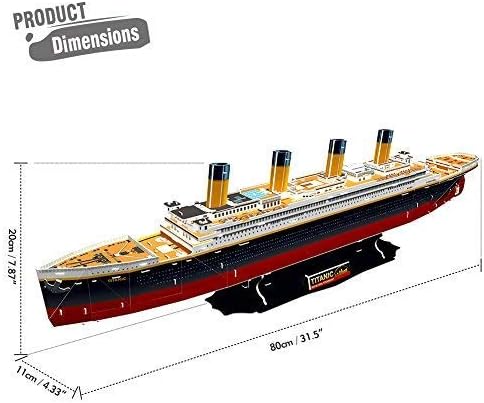Diagram showing the dimensions of the CubicFun T4011h Titanic 3D Puzzle.