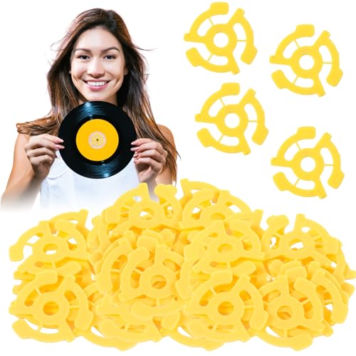 CroBlissful 50 Pcs Flat Plastic Record Adapters Snap in Inserts to Make 7 Inches Records Fit on...