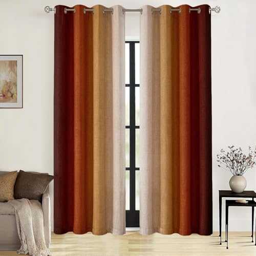Terracotta Ombre Linen Blackout Curtains for Bedroom 84 Inches Long,