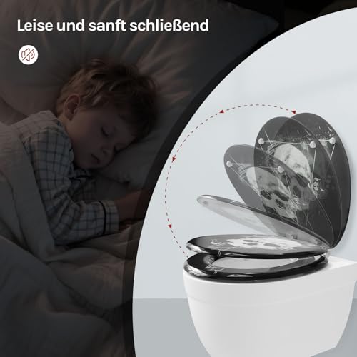 WOLTU Premium WC-Sitz Toilettensitz mit Absenkautomatik, MDF Holzkern, Softclose Scharnier, Desgin Décor Oval