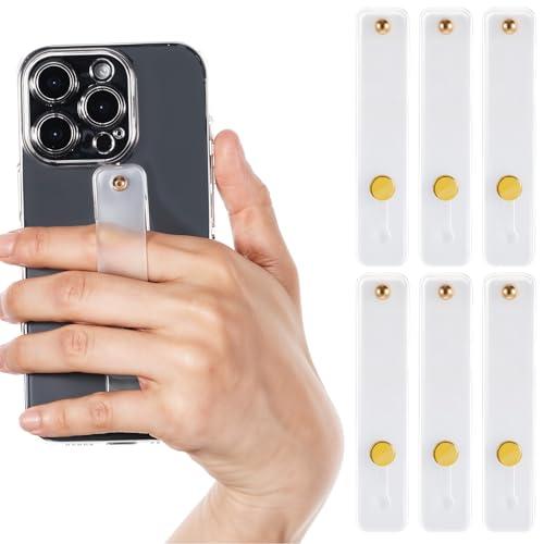 DOPENSPI 6 Stück Fingerhalterung Handy, Universelle Silikon Handy Griffschlaufe, Tragbare Finger Fingerhalter Griffschlaufen, Weißer Silikon Ständer für Smartphone Hüllen
