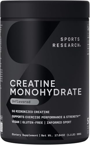 Sports Research Creatine Monohydrate - Gain Lean Muscle, Improve Performance and Strength and Support Workout Recovery* - 5 g Micronized Creatine - 17.46 oz